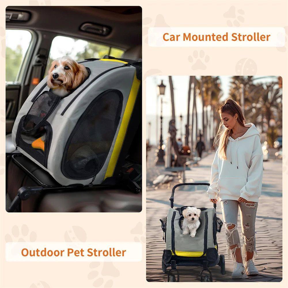 2-in-1 Pet Stroller & Detachable Car Seat – Foldable Dog Stroller with Shock-Absorbing Wheels