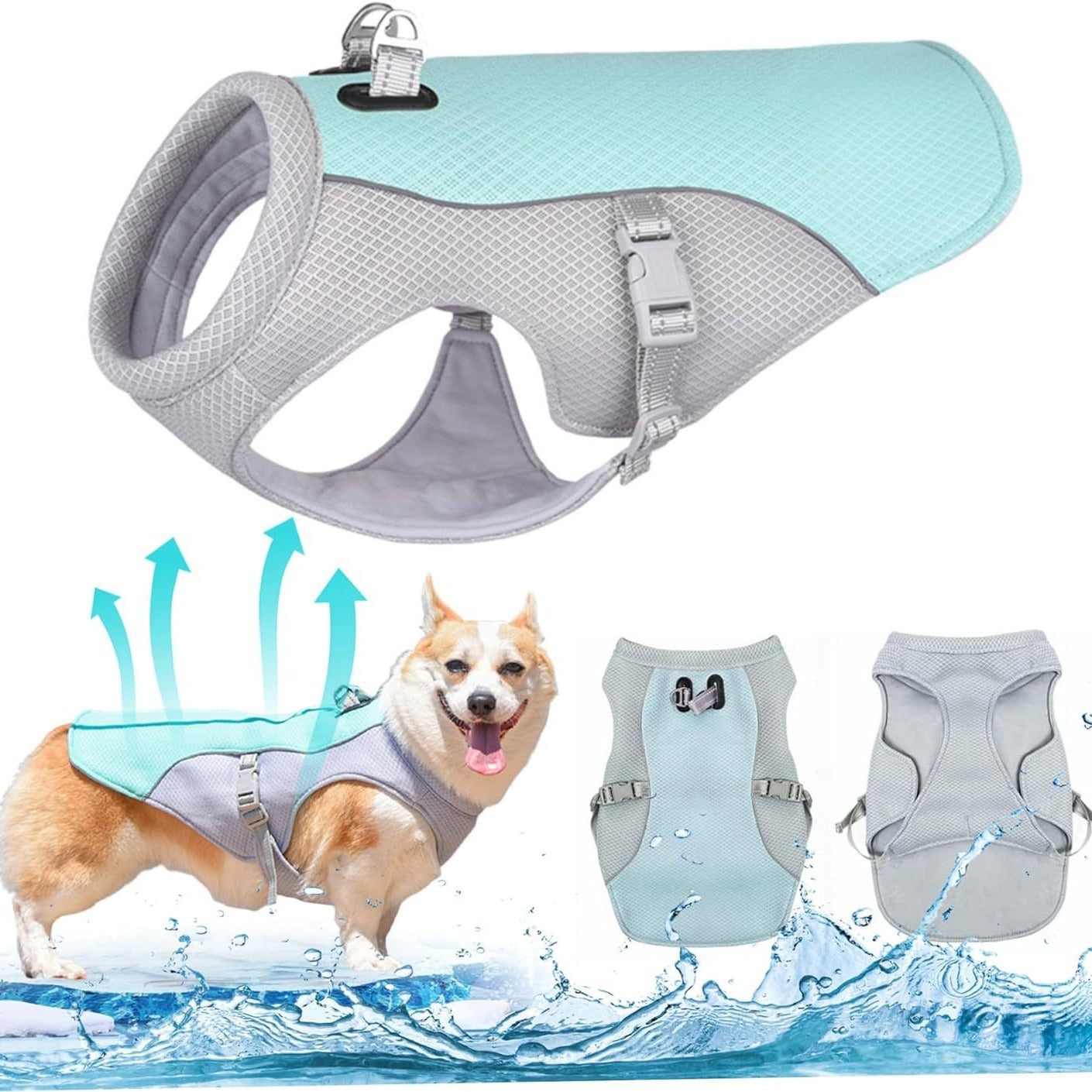 Dog cooling vest
Pet cooling jacket
Summer dog gear
Dog heat relief
Cooling harness
Best cooling vest for French Bulldogs 
Reflective dog cooling coat for summer walks
Evaporative cooling vest for large dogs
UV protection dog shirt for hiking
Lightweight dog cooling harness with leash attachment
Heatstroke prevention for pets
Moisture-wicking mesh fabric
Swamp cooler dog vest
Instant cooling technology
Breathable pet sun protection
