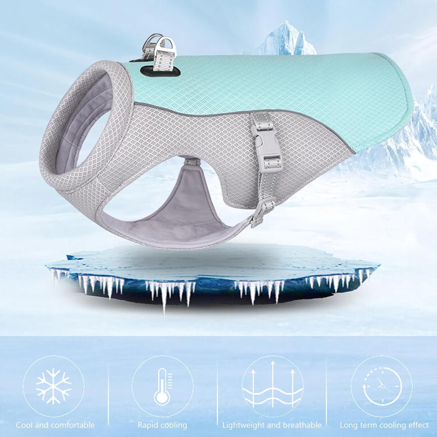 Dog cooling vest
Pet cooling jacket
Summer dog gear
Dog heat relief
Cooling harness
Best cooling vest for French Bulldogs 
Reflective dog cooling coat for summer walks
Evaporative cooling vest for large dogs
UV protection dog shirt for hiking
Lightweight dog cooling harness with leash attachment
Heatstroke prevention for pets
Moisture-wicking mesh fabric
Swamp cooler dog vest
Instant cooling technology
Breathable pet sun protection