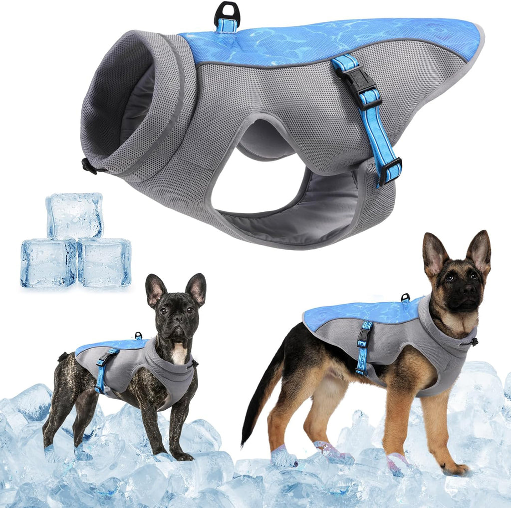 Dog cooling vest
Pet cooling jacket
Summer dog gear
Dog heat relief
Cooling harness
Best cooling vest for French Bulldogs 
Reflective dog cooling coat for summer walks
Evaporative cooling vest for large dogs
UV protection dog shirt for hiking
Lightweight dog cooling harness with leash attachment
Heatstroke prevention for pets
Moisture-wicking mesh fabric
Swamp cooler dog vest
Instant cooling technology
Breathable pet sun protection